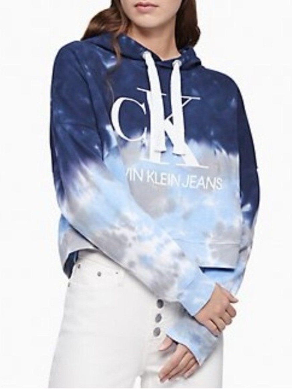 Calvin Klein Jeans Navy and Light Blue Tie-Dye Logo Hoodie